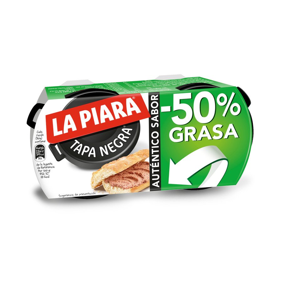 Paté LA PIARA tapa negra 50%  menos grasa pack 2x73 g