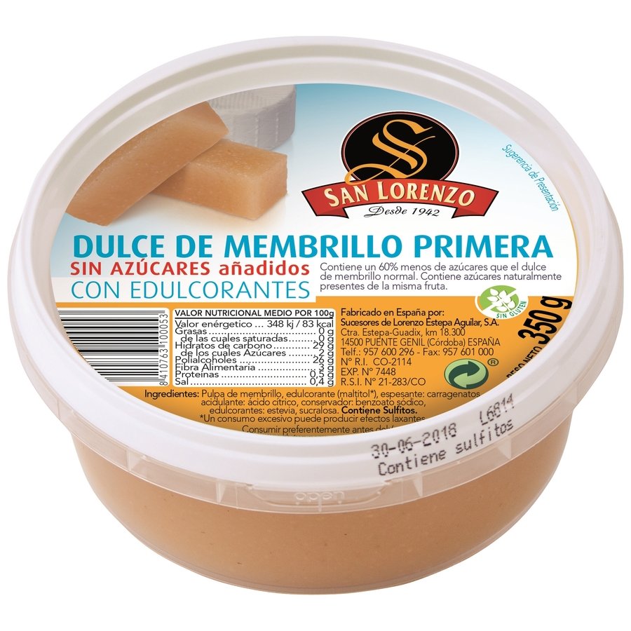 Dulce de membrillo 1ªSAN LORENZO sin azúcares añadidos bote 350 g