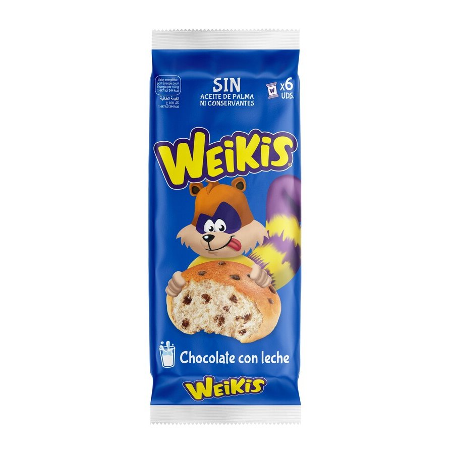Bollos con pepitas chocolate con leche WEIKIS 6 unidades 240 g