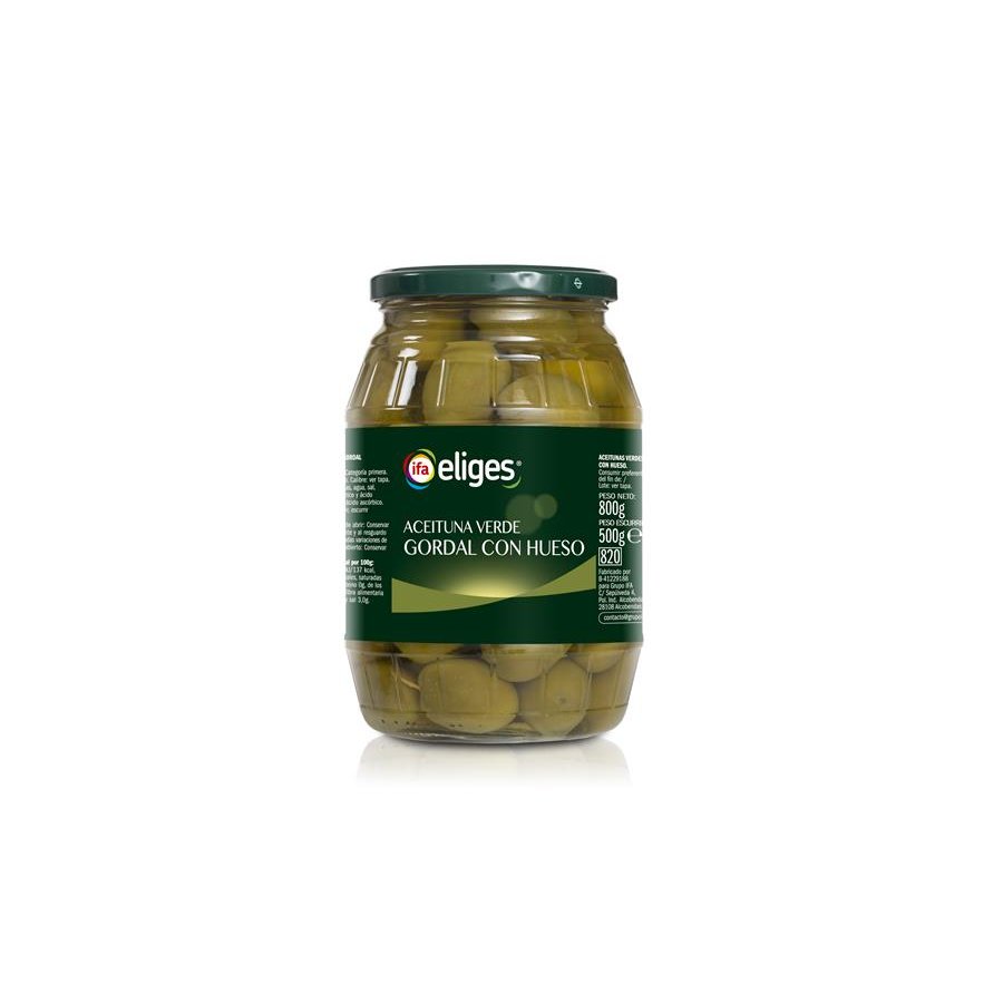 Aceituna verde gordal con hueso IFA ELIGES frasco 500 g pn