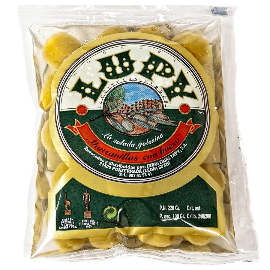 Aceituna verde con hueso manzanilla LUPY bolsa 100 g pne