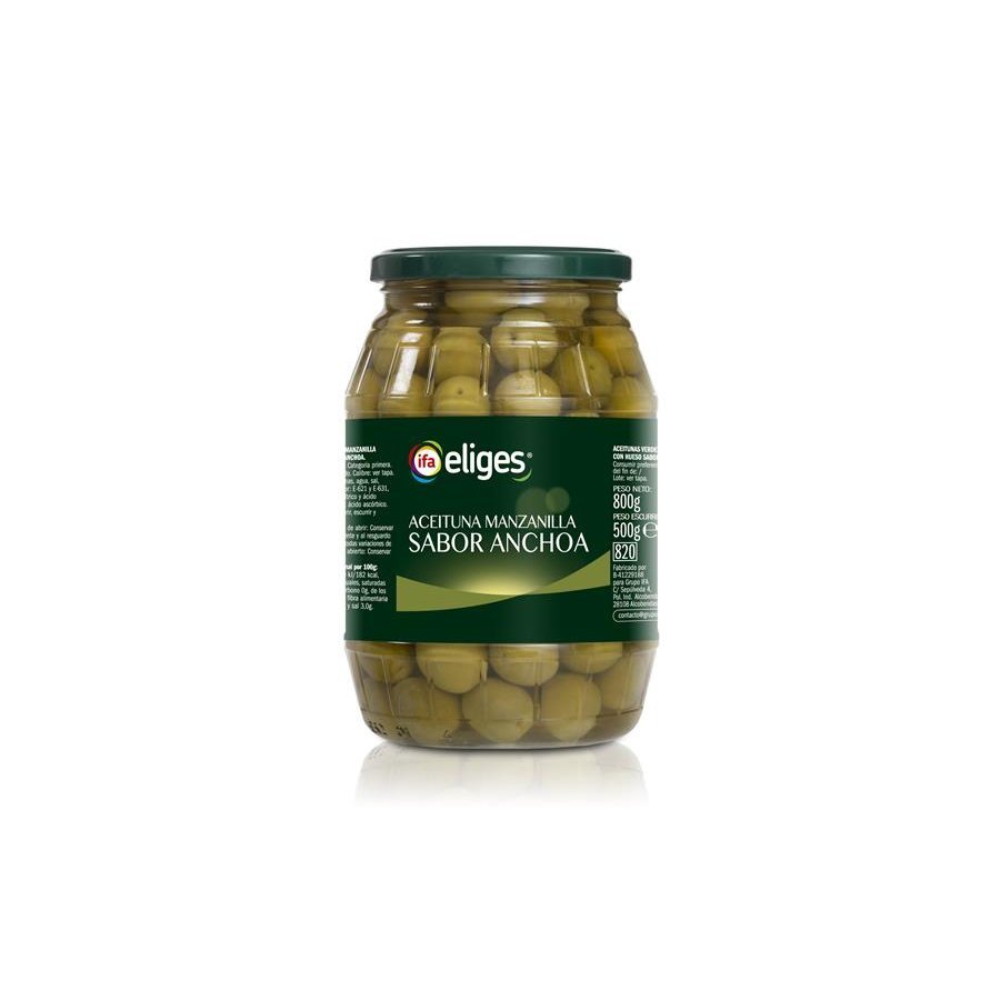 Aceituna manzanilla anchoa IFA ELIGES frasco 500 g pne.
