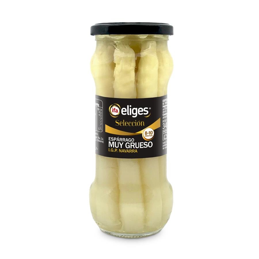Espárragos blancos extra 8/10 muy gruesos IFA ELIFES (IGP Espárrago de Navarra) frasco 205 g pne.