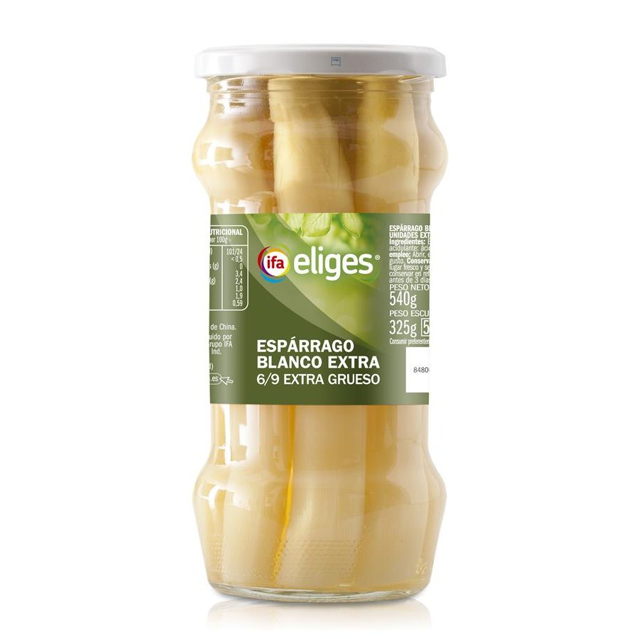 Espárragos blancos extra 6/9 extra gruesos IFA ELIGES frasco 325 g pne.