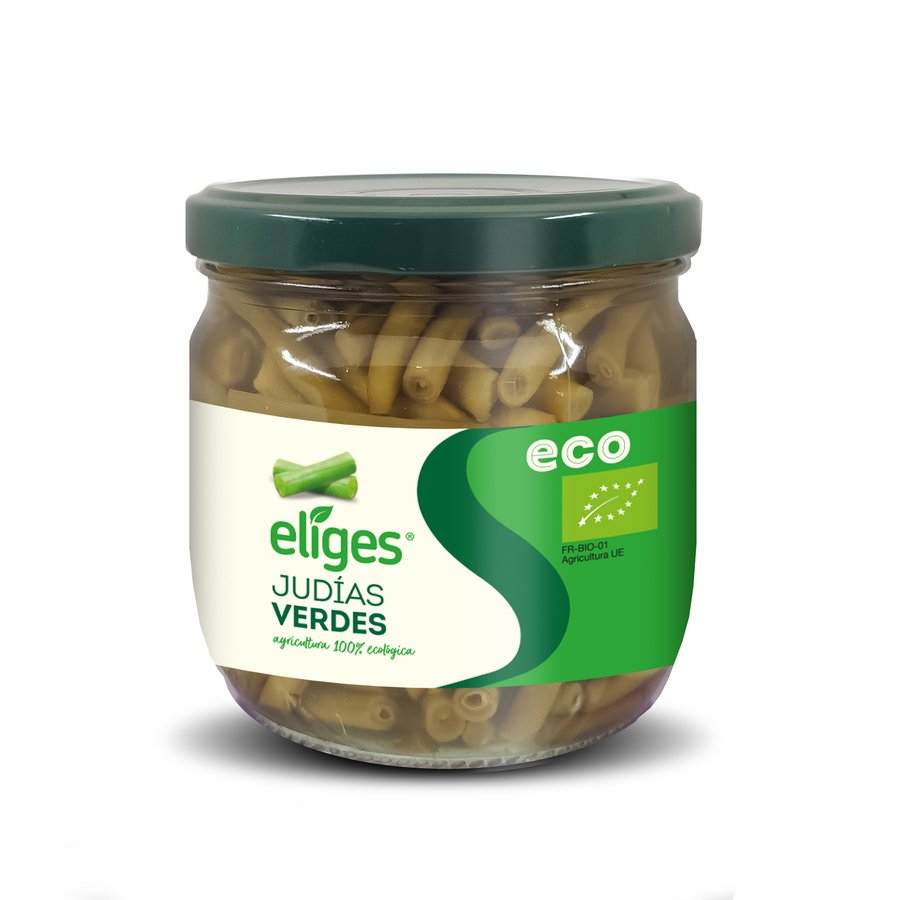 Judías verdes ECO ELIGES ecológicas extra finas cortadas en trozos medianos frasco 185 g pne.