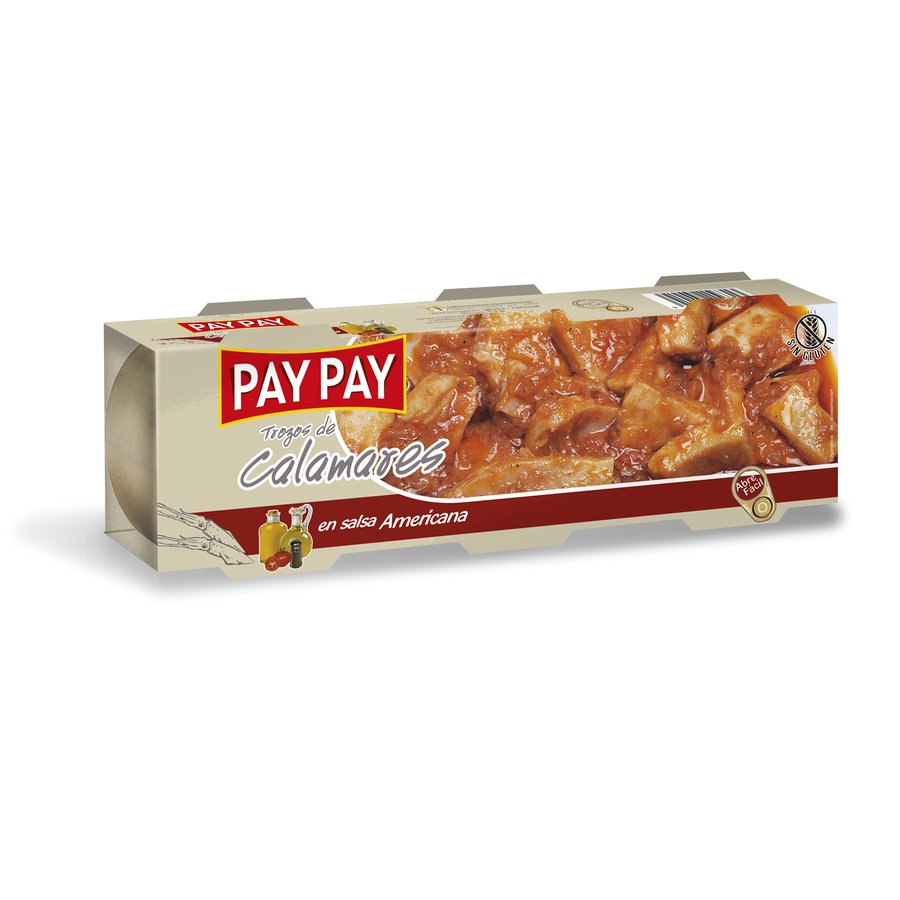 Calamar trozos salsa americana PAY PAY pack 3x80 g pn.