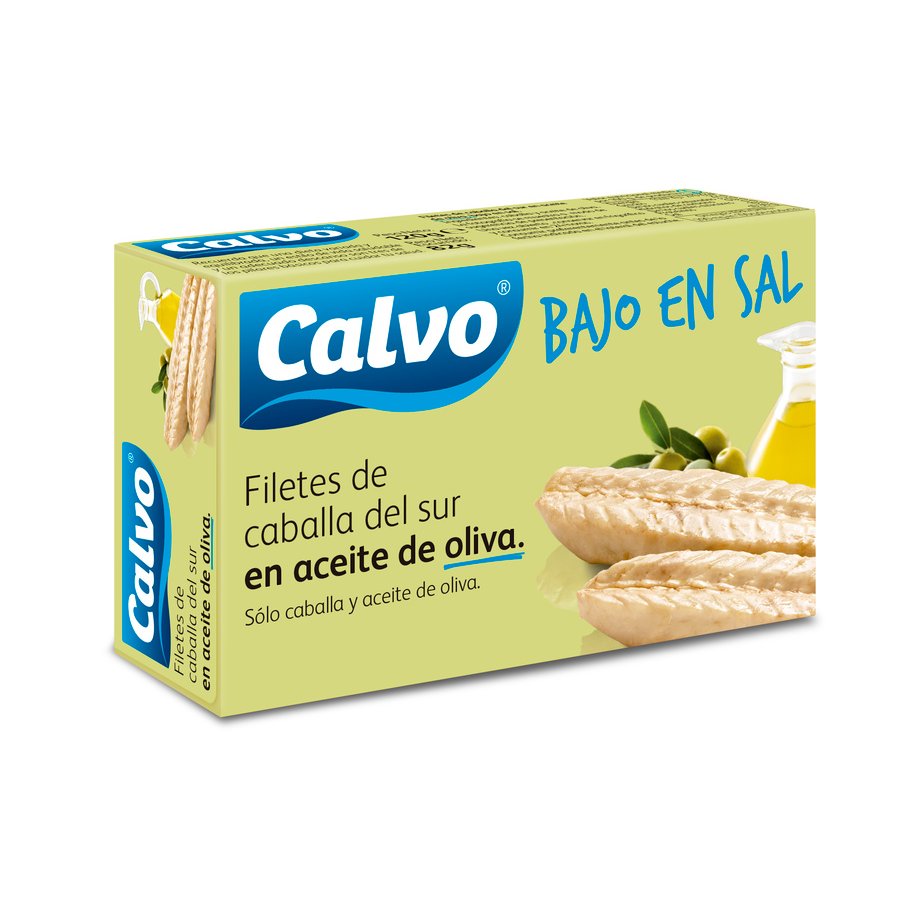 Filetes de caballa CALVO oliva bajo en sal 120 g pn.
