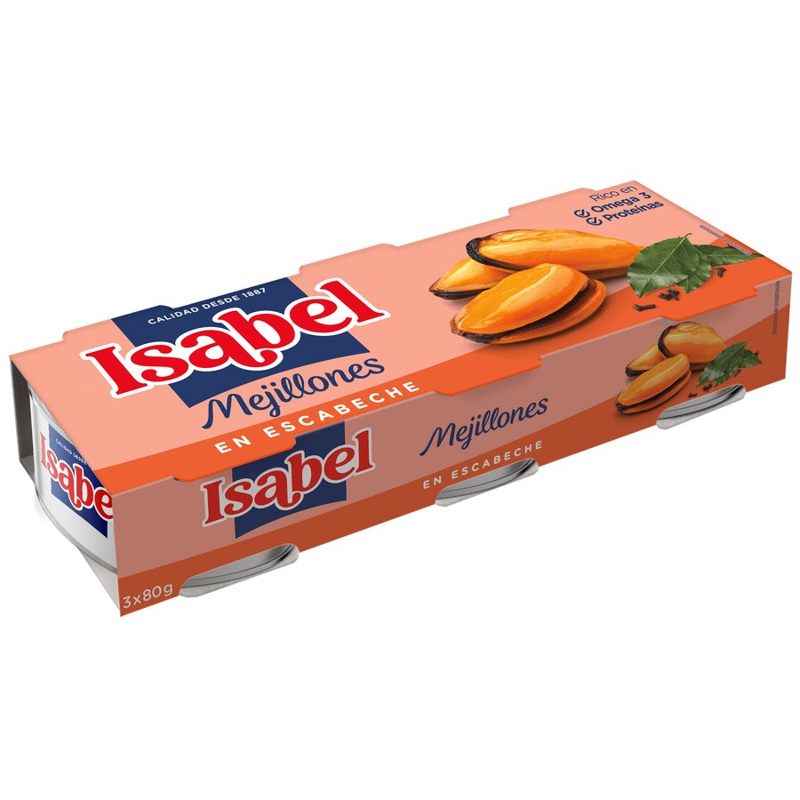 Mejillones escabeche ISABEL 3xRO-85 80 g pn
