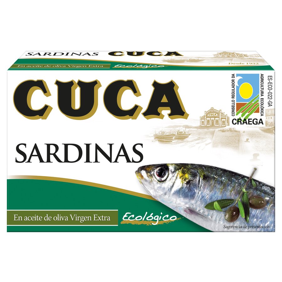 Sardinas en aceite de oliva virgen ecológico CUCA 120 grs. PN.