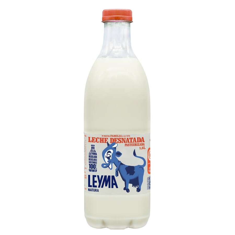 Leche pasteurizada LEYMA NATURA desnatada botella 1,5 l