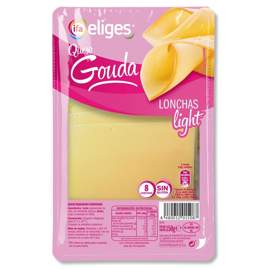 Queso gouda light IFA ELIGES 8 lonchas 150 g