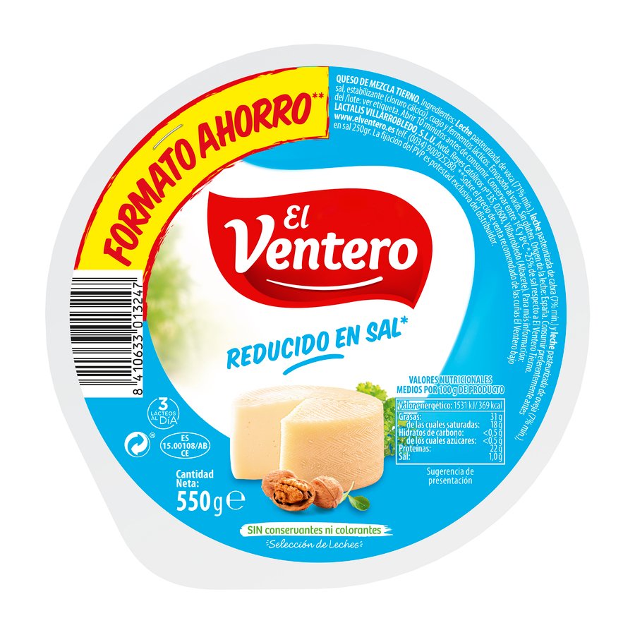 Queso tierno EL VENTERO mini bajo en sal 550 g