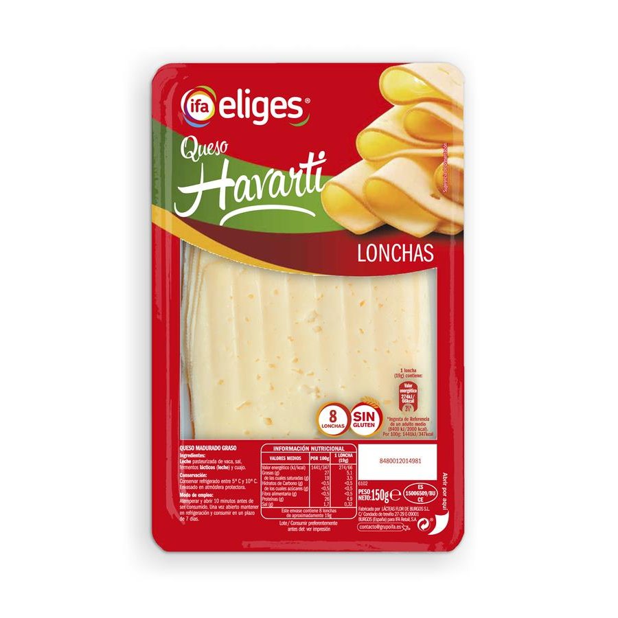 Queso havarti IFA ELIGES 8 lonchas 150 g