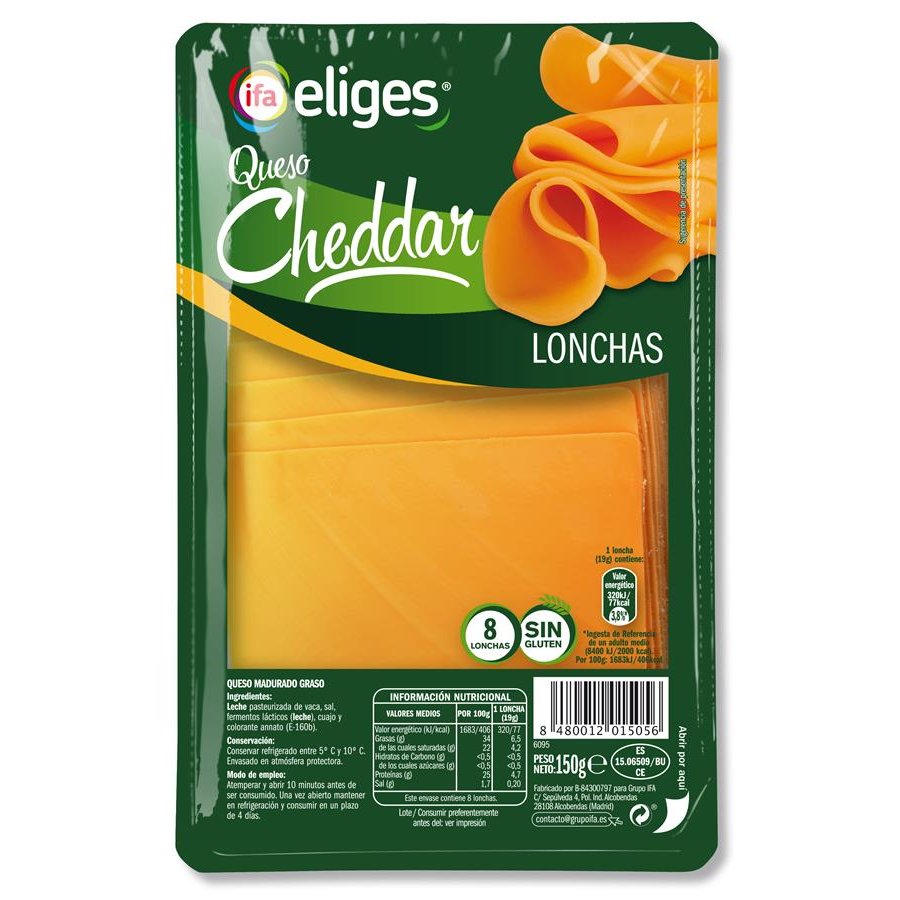 Queso cheddar IFA ELIGES 8 lonchas 150 g