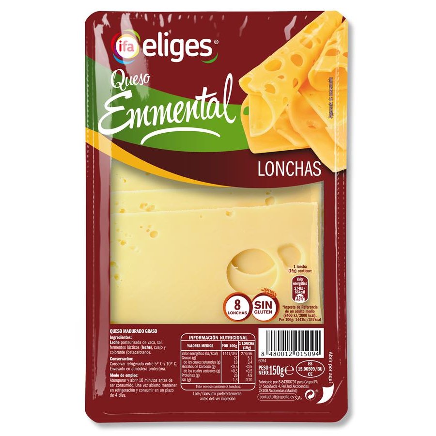 Queso emmental IFA ELIGES lonchas 150 g