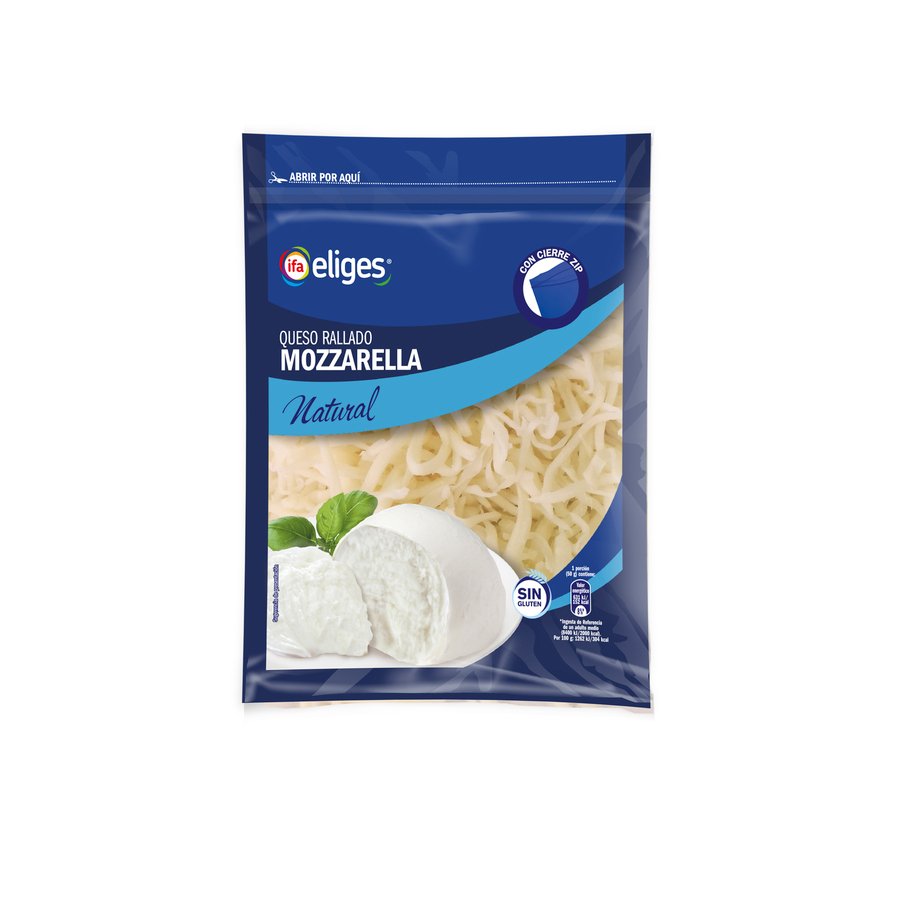 Queso rallado mozzarella natural sin gluten IFA ELIGES zip 200 g