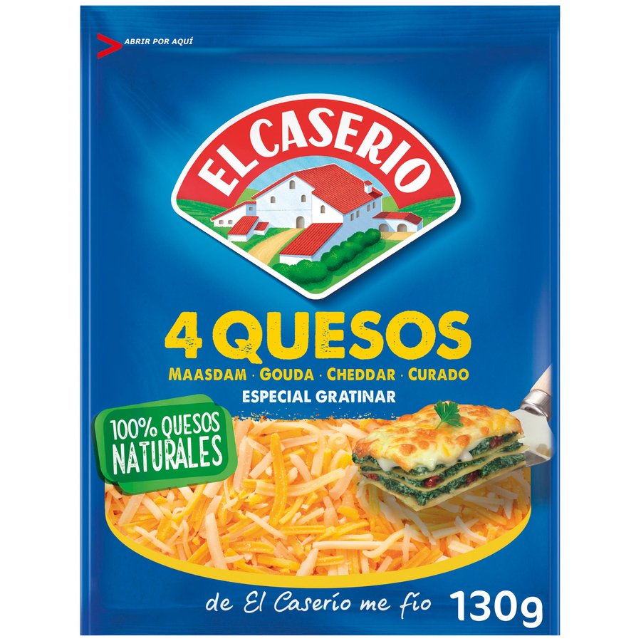 Queso rallado EL CASERIO 4 quesos especial gratinar 130 g