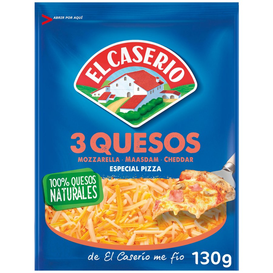 Queso rallado EL CASERIO 3 quesos especial pizza 130 g