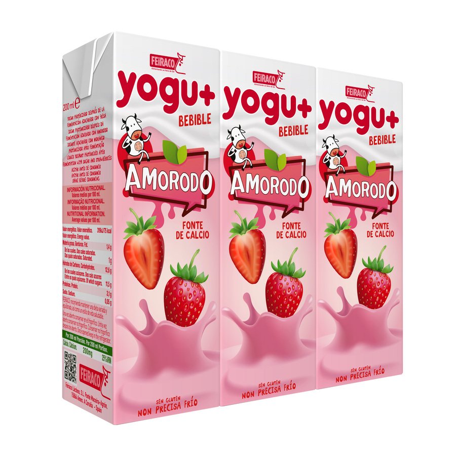 Yogur líquido fresa FEIRACO pack 3x200 ml