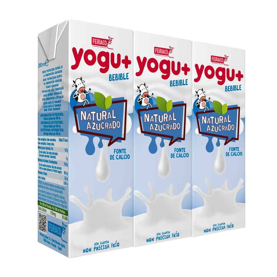 Yogur líquido natural azucarado FEIRACO pack 3x200 ml