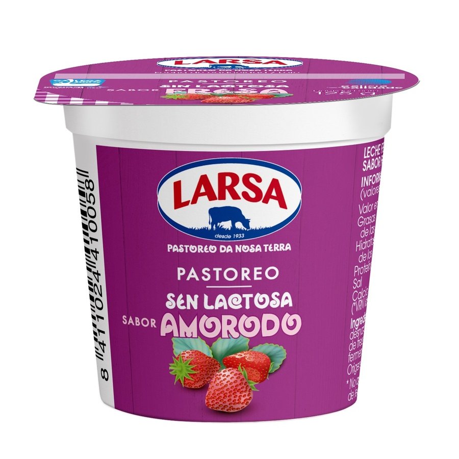 Leche fermentada fresa LARSA sin lactosa vaso 125 g