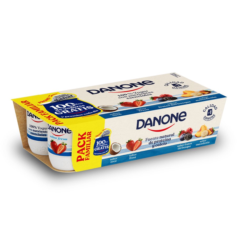 Yogur DANONE macedonia fresa coco frutas bosque pack 8x120 g