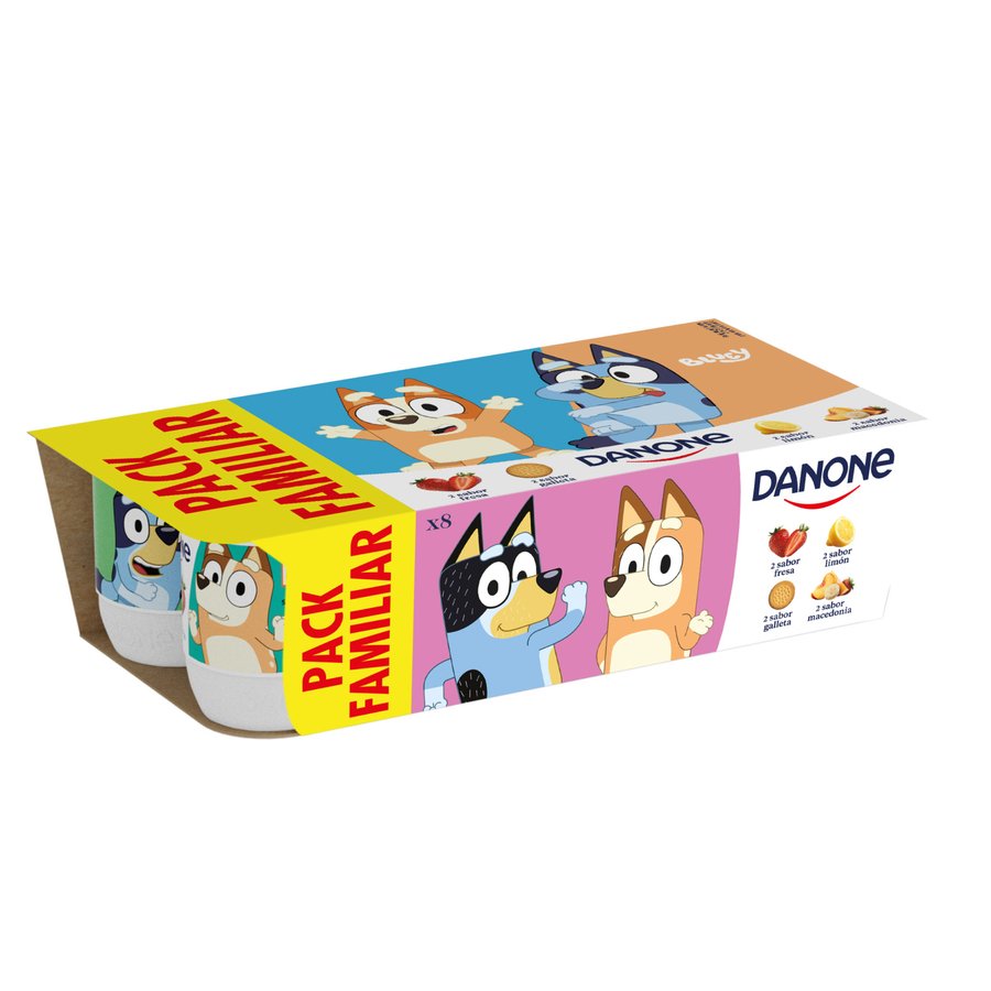 Yogur sabor fresa macedonia limón galleta DANONE 8x120 g