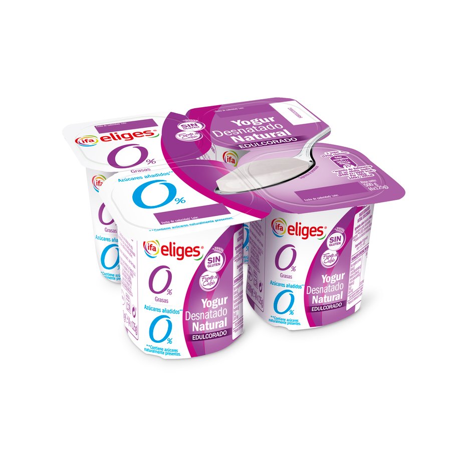 Yogur desnatado natural edulcorado IFA ELIGES sin gluten 4x125 g
