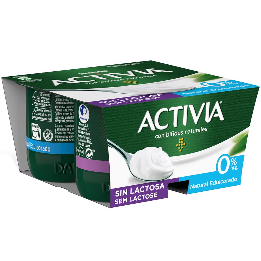 Bífidus ACTIVIA DANONE sin lactosa natural edulcorado 0% 4x120 g