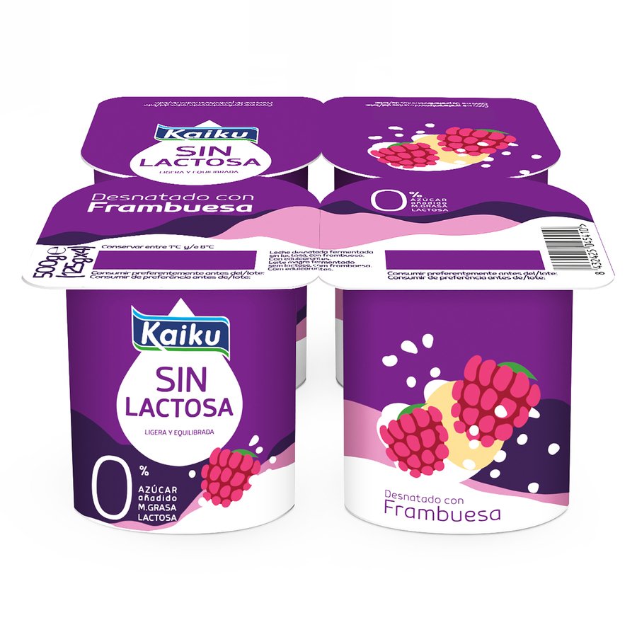 L.F.sin lactosa KAIKU desnatado con frambuesa  pack 4x125 g