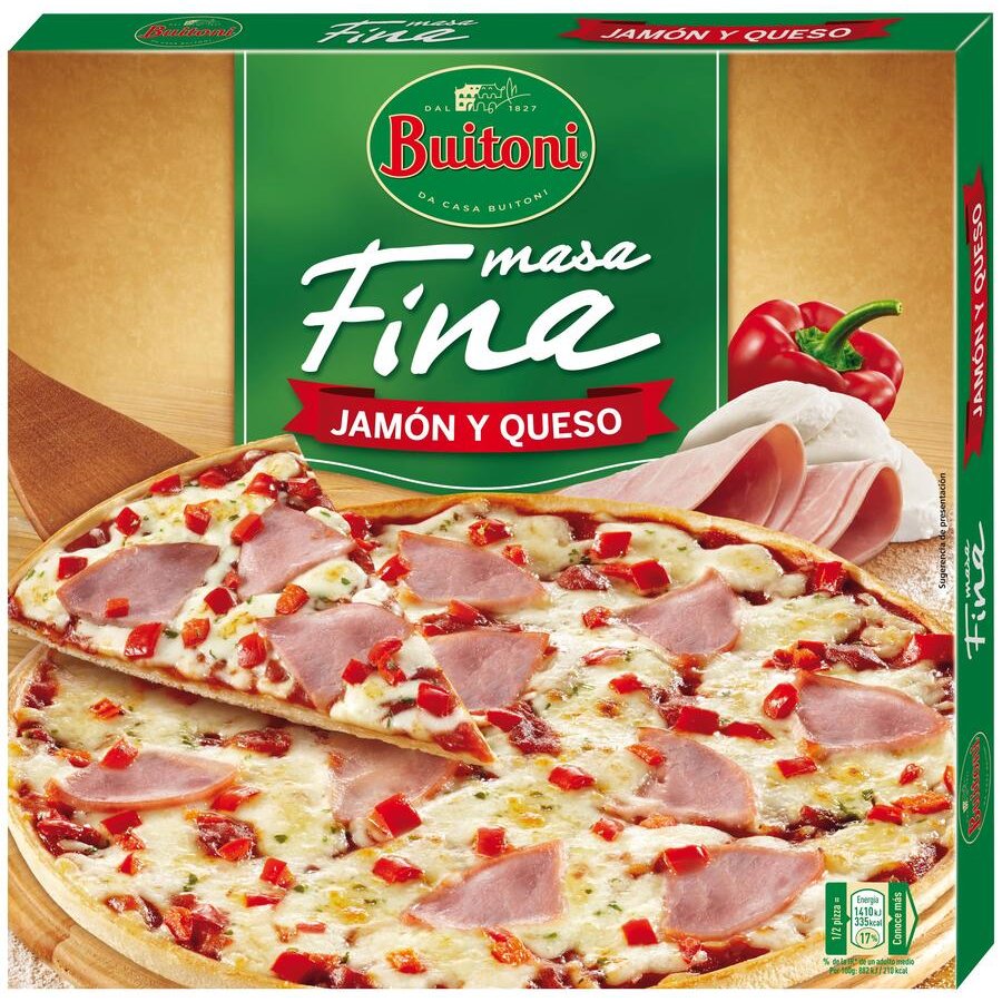 Pizza congelada BUITONI Masa Fina jamón y queso 320 g