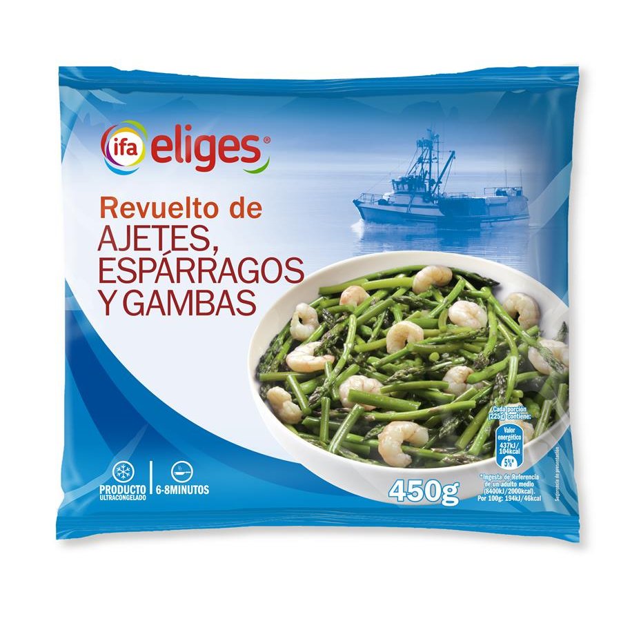 Revuelto ajetes espárragos gambas IFA 450 g