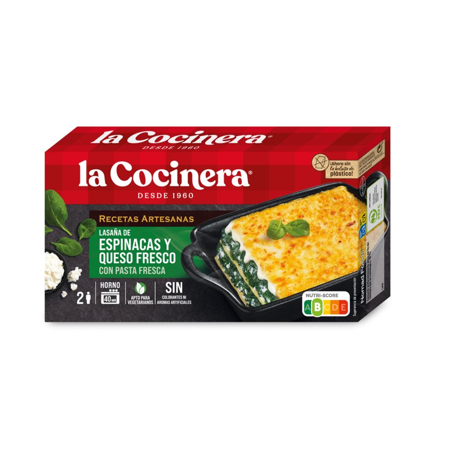 Lasaña espinacas-queso LA COCINERA congelada estuche 500 g