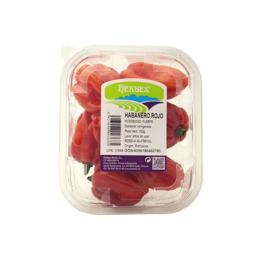 Habanero rojo 1ª calibre (3-6 cm) bandeja 100 g