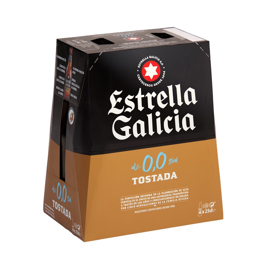 Cerveza ESTRELLA GALICIA 0,0 tostada botellín 6x25 cl