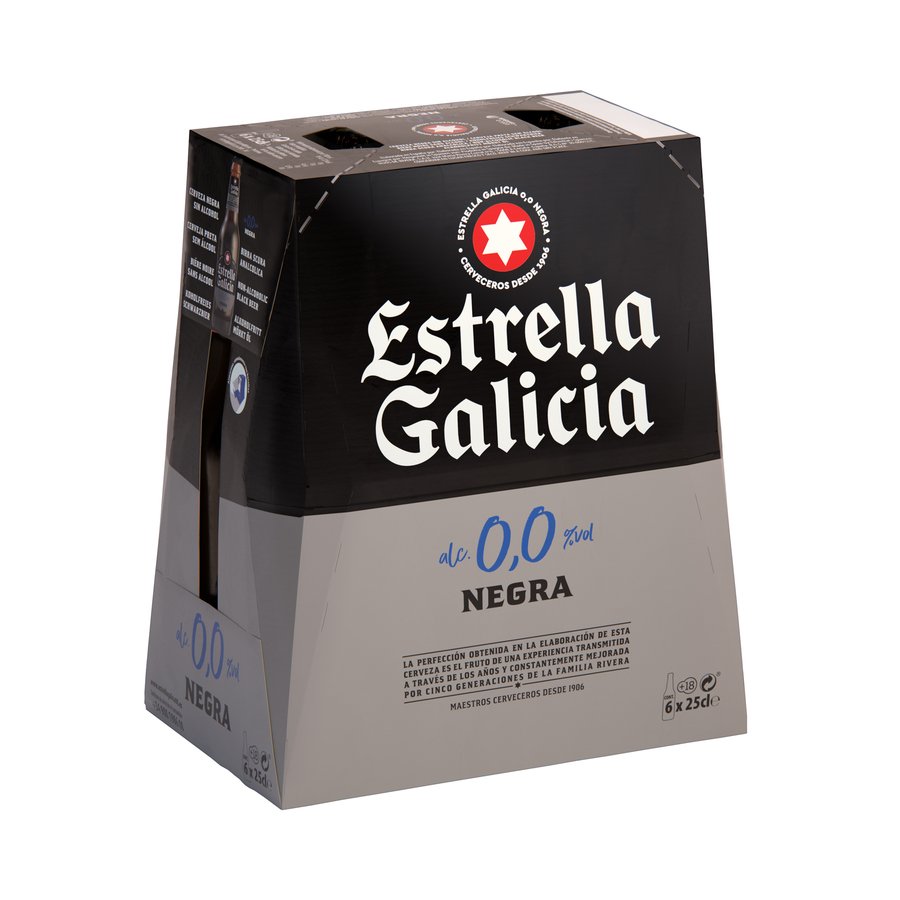 Cerveza negra ESTRELLA GALICIA 0,0 6x25 cl