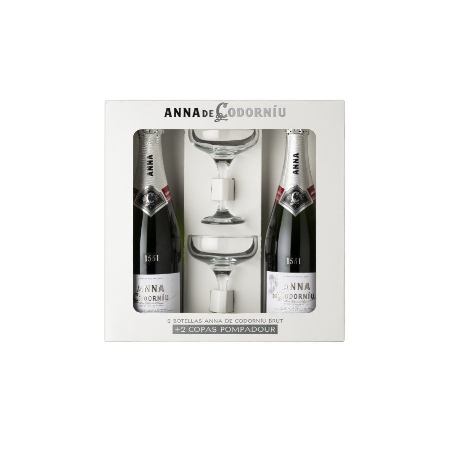 Estuche 2 botellas cava Anna CODORNIU + copas