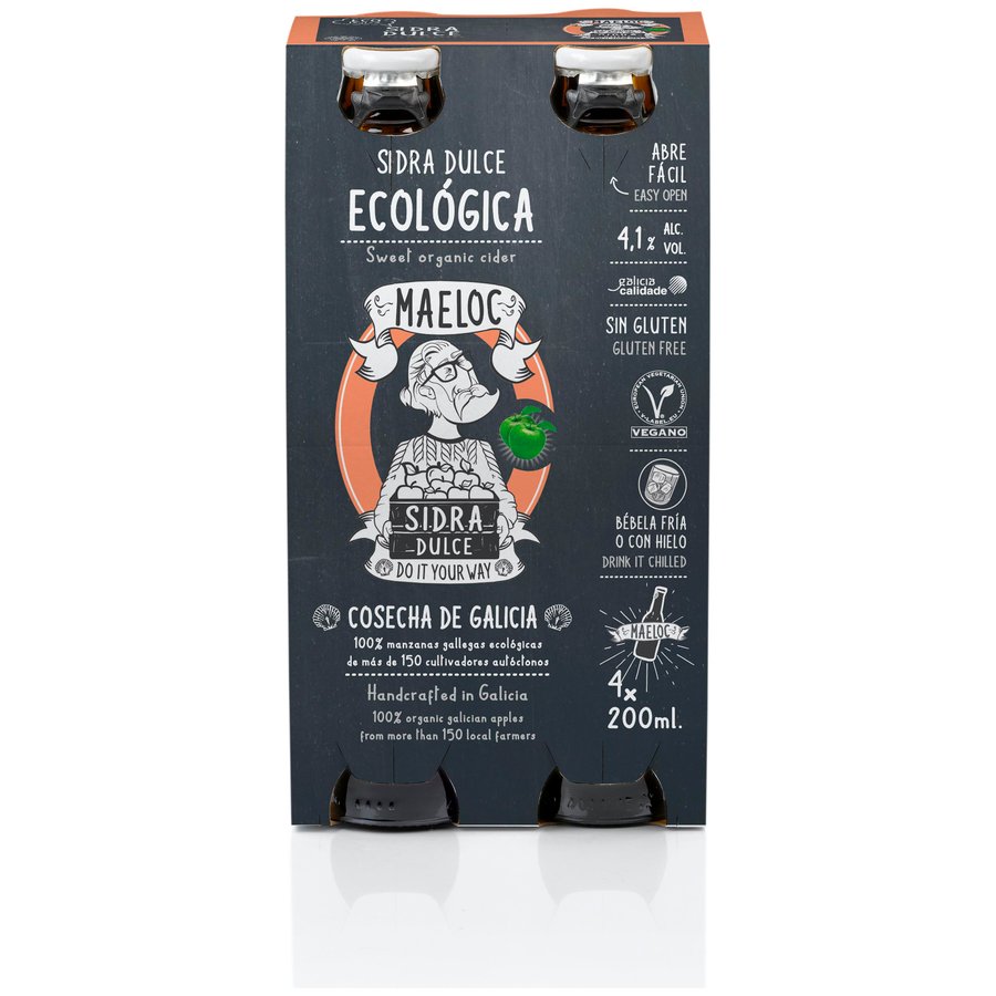 Sidra dulce ecológica MAELOC pack 4x20 cl