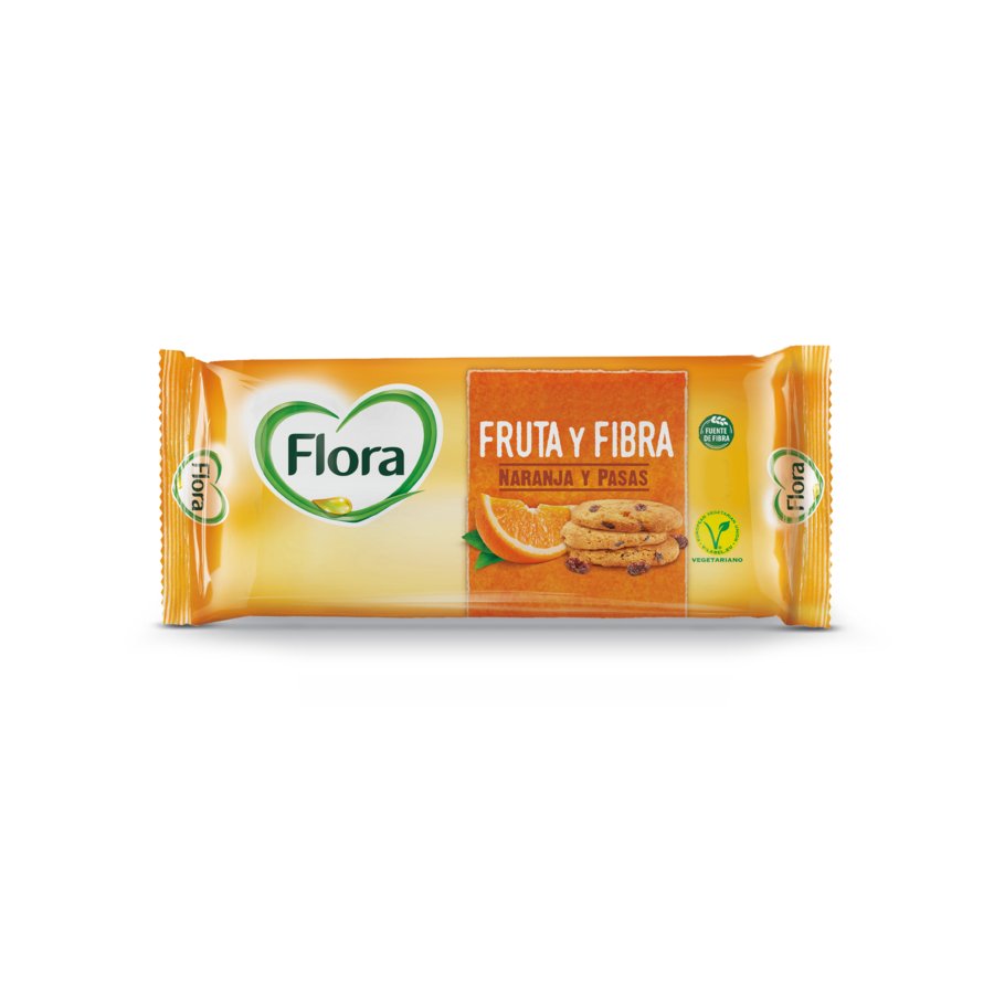 Galletas FLORA fruta y fibra con naranja y pasas 125 g
