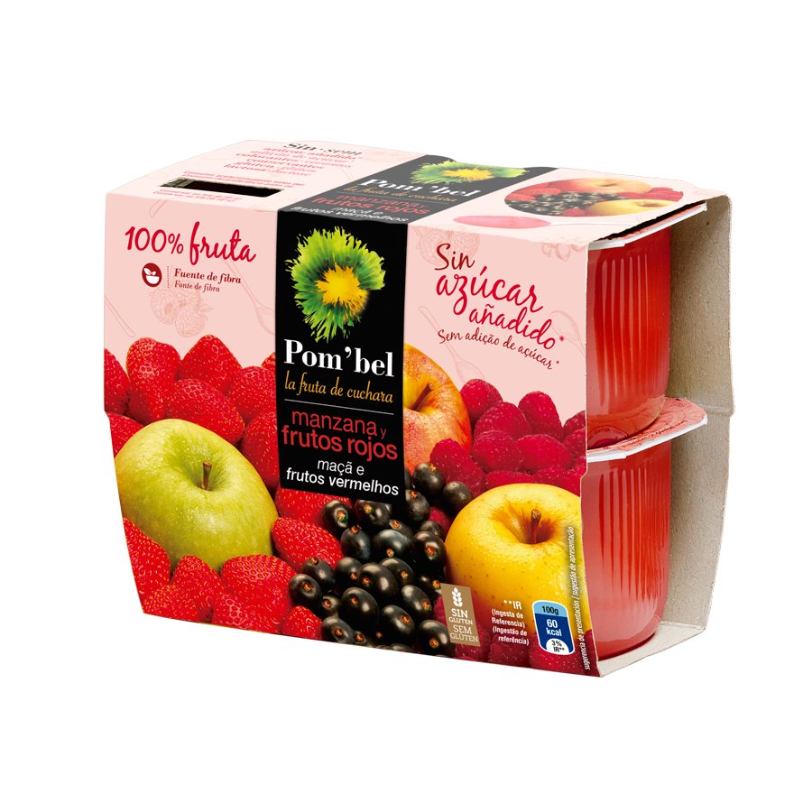 Puré manzana/frutos rojos POM'BEL pack 4x100 g