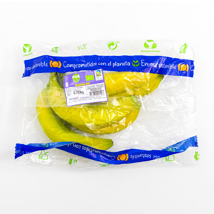 Banana ecológica envasada color 3/4 14 cm+ kilo