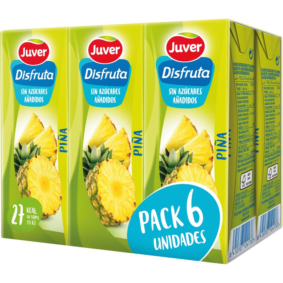 Néctar JUVER Disfruta piña sin azúcar añadido 6 x 200 ml
